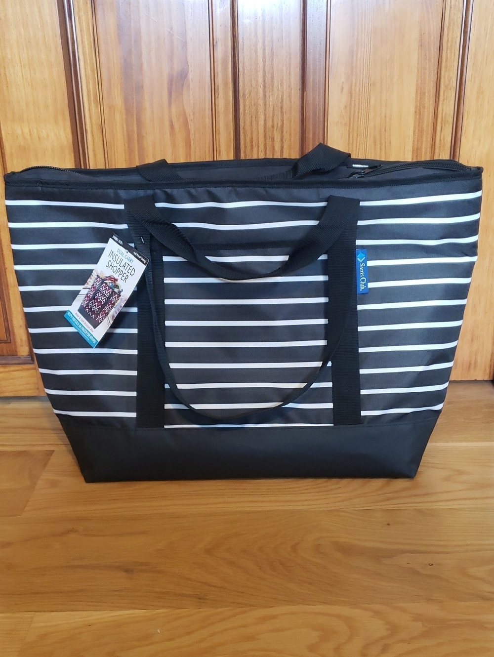 Striped Insulated Shopper Tote - Black & White
